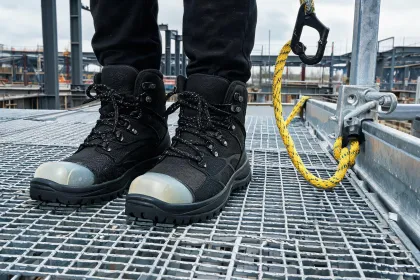 Safety footwear on access platform